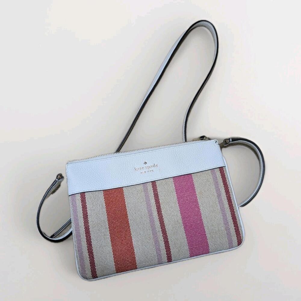 KATE SPADE LEILA STRIPED CANVAS TRIPLE GUSSET CROSSBODY BAG‎ IN MULTI $279